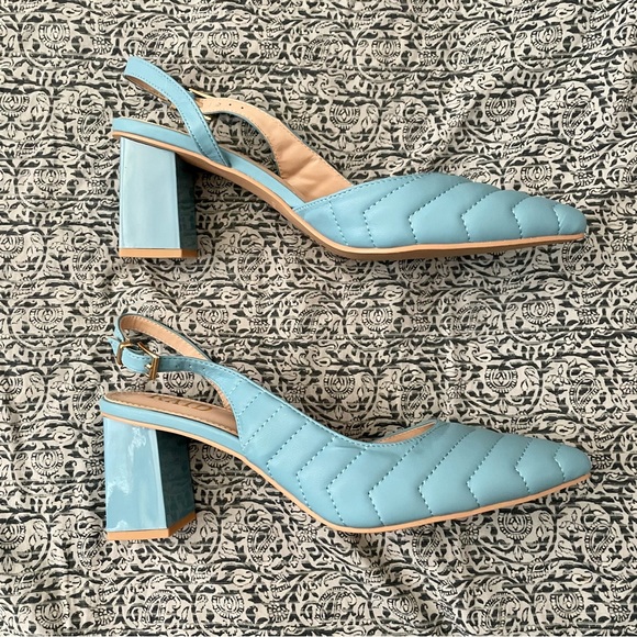 NWT Raid Quilted Sky Blue Slingback Pumps - Picture 6 of 16